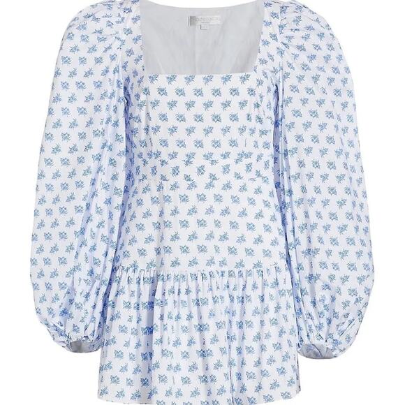 Caroline Constas Blue and White Julian Mini Dress Puffy Sleeves Women’s Size L - Picture 4 of 10
